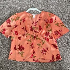 Peach floral button up top